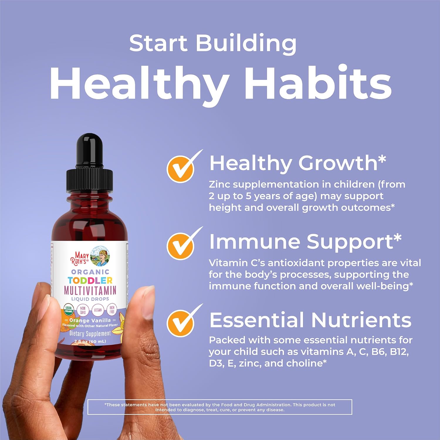 MaryRuth's Toddler Multivitamin | Vitamin A C D E B6 B12 Zinc | Healthy Growth Support | Immunity | Bone Health | Cognitive Function | Organic | Sugar Free | Vegan | Non-GM | 60 ml | 30 Day Supply - görsel 5