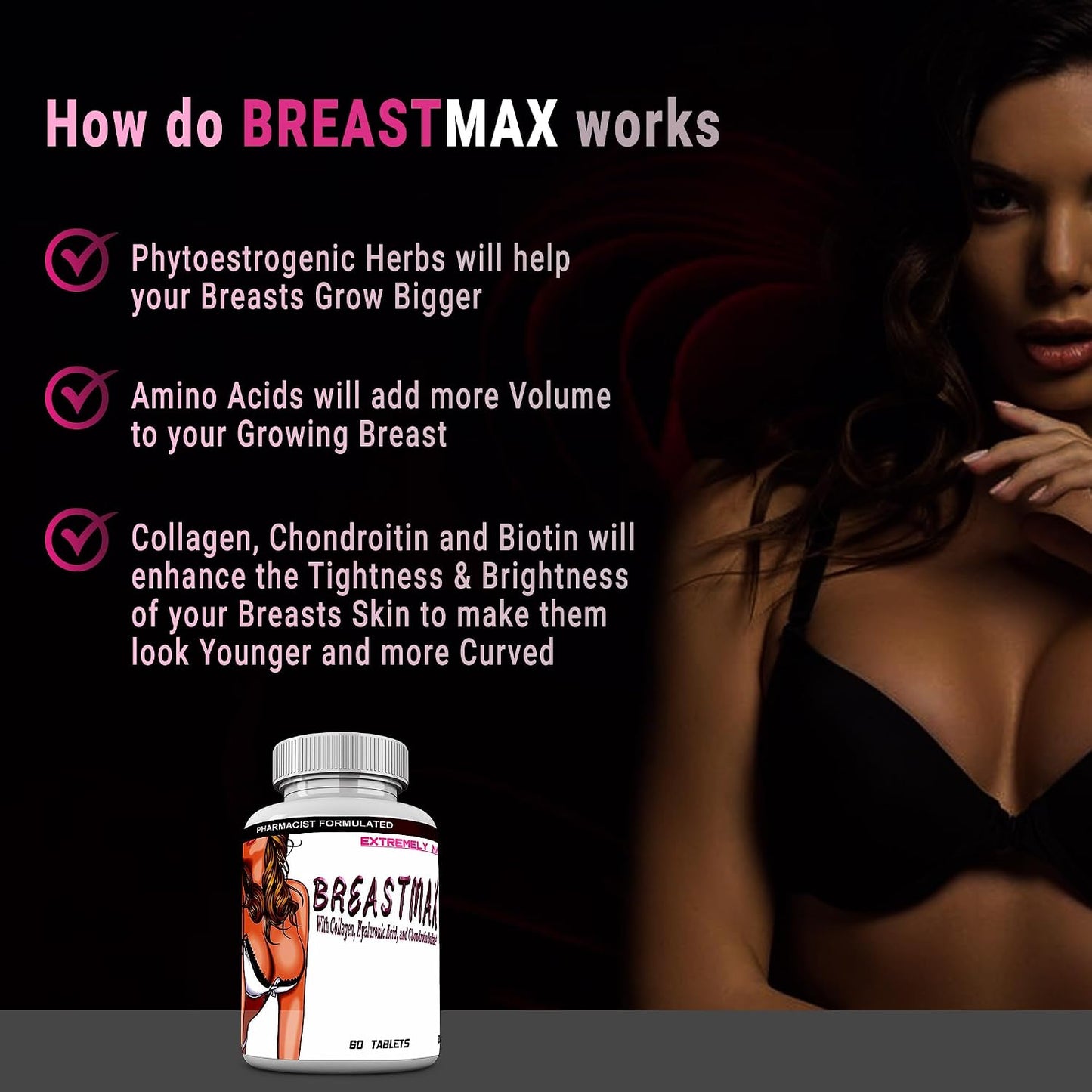 BREASTMAX Breast Enhancement Supplement – Bust Support with Multivitamins, Minerals & Herbs – 60 Tablets - görsel 4