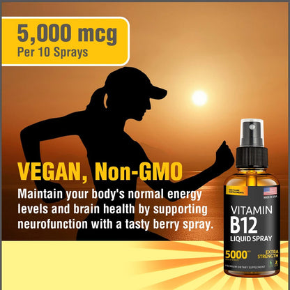 Vitamin B12 Sublingual Spray 5000 mcg – Vegan Methylcobalamin Liquid B12 for Energy, Mood & Brain Health – Gluten-Free, – Image 3