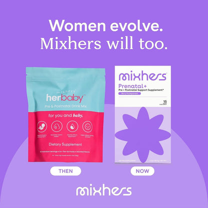 MIXHERS Prenatal+ Pre & Postnatal Vitamins Drink Mix, Berry Pomegranate, 15 Stick Packets