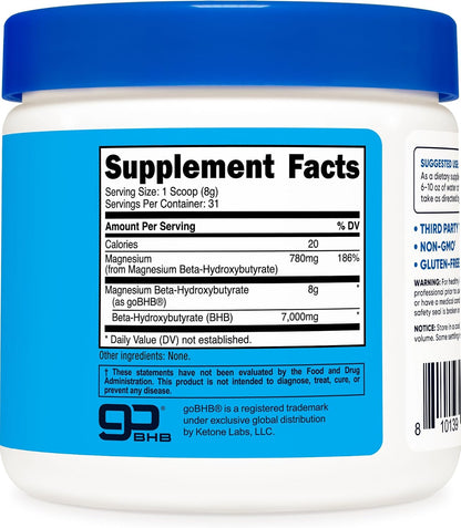 Nutricost Magnesium BHB Salts - Exogenous Ketone Supplement, Unflavoured, 250g