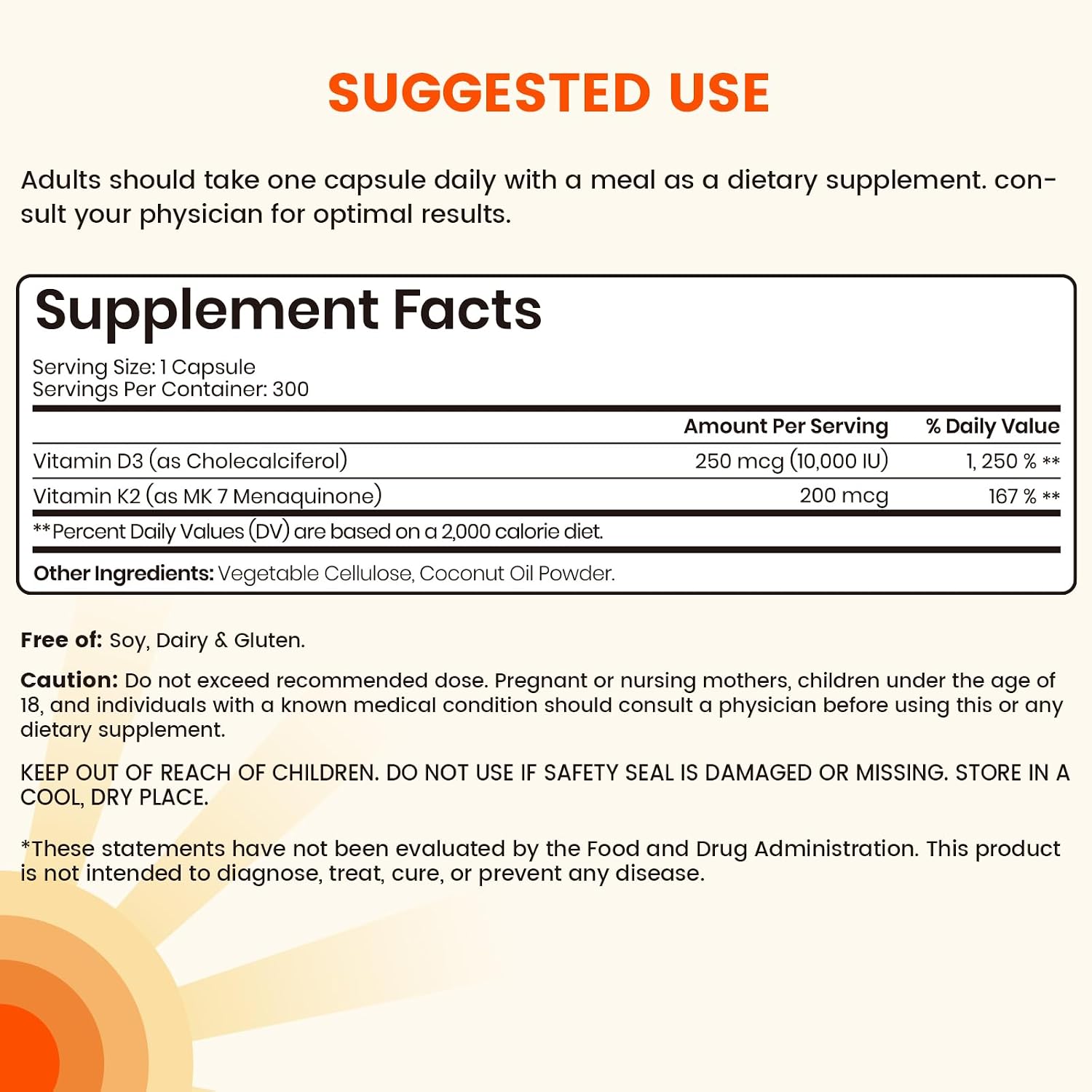 VEV Corefeel Vitamin D3 K2, 10,000 IU D3, 200mcg K2 (MK-7) – 300 Capsules - görsel 2
