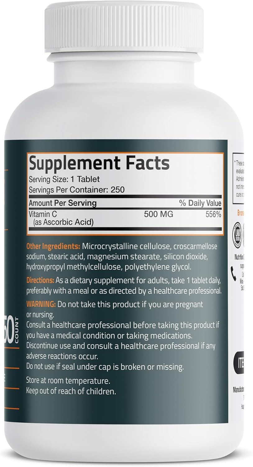 Bronson Vitamin C 500 mg – Supports Immune Function & Antioxidant Protection, Non-GM, 250 Vegetarian Tablets - görsel 2
