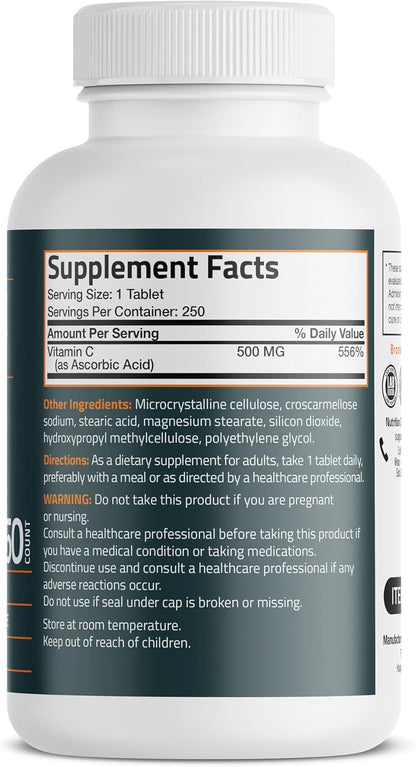 Bronson Vitamin C 500 mg – Supports Immune Function & Antioxidant Protection, Non-GM, 250 Vegetarian Tablets