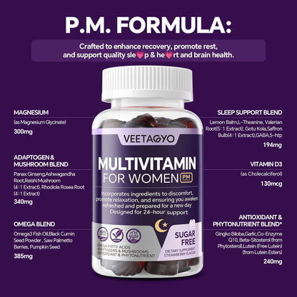 VEETAGYO Multivitamin for Women AM & PM – Sugar-Free, Vegan, 120 Gummies