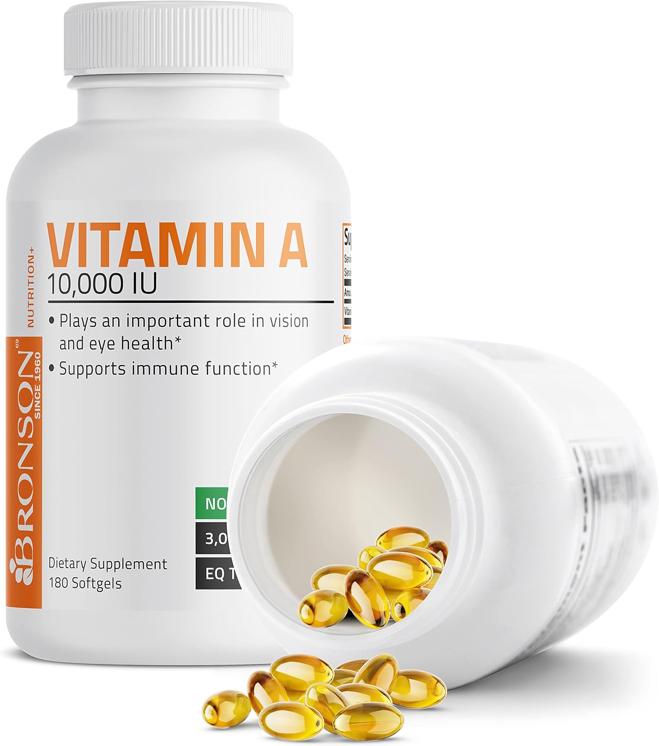 Bronson Vitamin A 10,000 IU Premium Non-GMO Formula, 180 Soft gel capsules - görsel 4