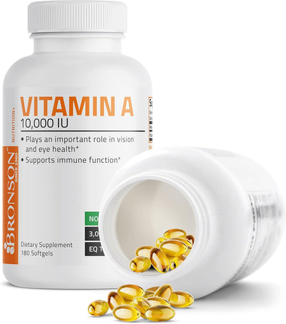 Bronson Vitamin A 10,000 IU Premium Non-GMO Formula, 180 Soft gel capsules