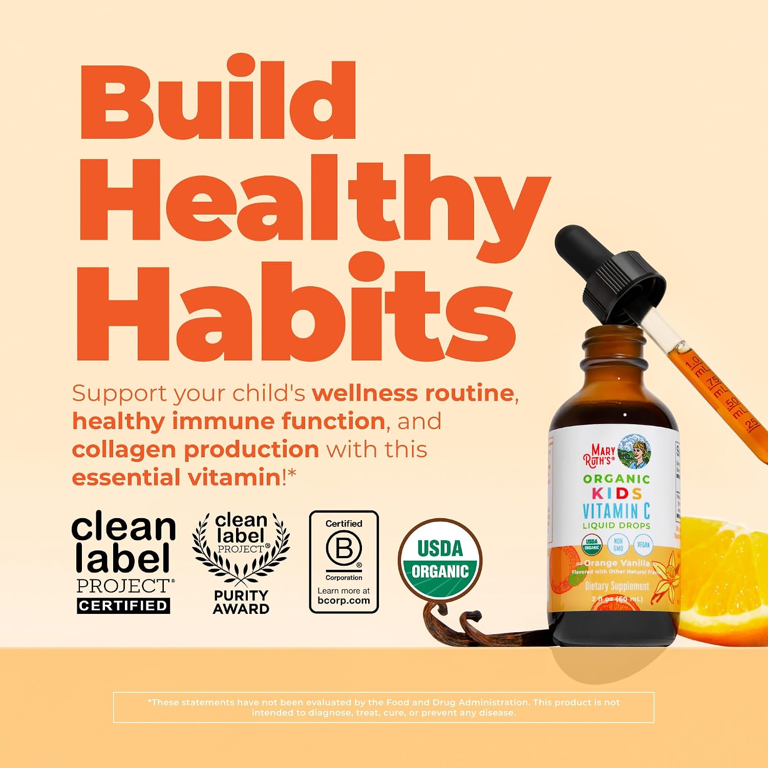 MaryRuth's Organic Children's Vitamin C Drops – Vegan Vitamin C Immune Support Supplement for Ages 4-13 | Immune Support & Overall Health | Vitamin C from Organic Acerola Fruit Extract | 60ml - görsel 2