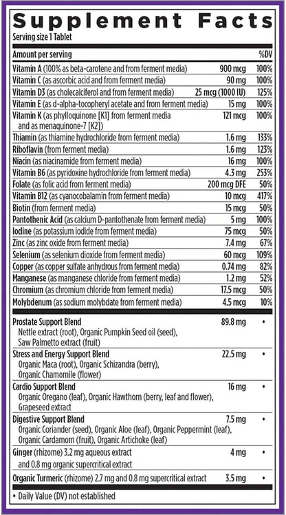 New Chapter Men's Multivitamin, Every Man's One Daily 40+, Fermented with Probiotics & Saw Palmetto - 24 Count