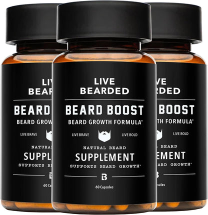 Live Bearded Beard Boost - Beard Growth Vitamins for Men with Biotin, Collagen, Silica, Fo-Ti Root - Facial Hair Growth for Men, Made in the USA | 60-Day Supply