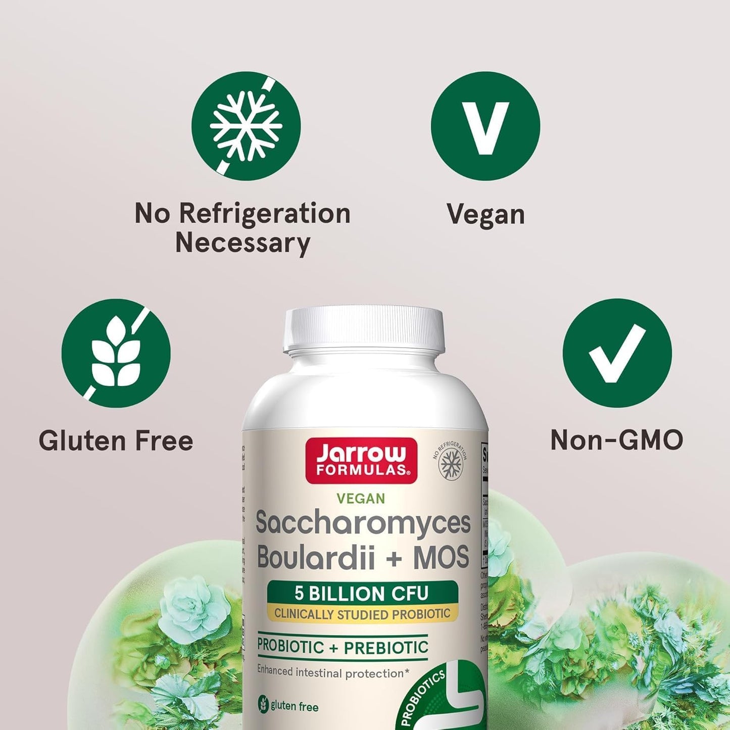 Jarrow Formulae Saccharomyces Boulardii + MOS - 5 Billion Viable Organisms per Serving - 90 Delayed Release Vegetarian Capsules, Pack of 2 - Probiotic + Prebiotic - Intestinal Tract Support - Up to 180 Servings - görsel 5