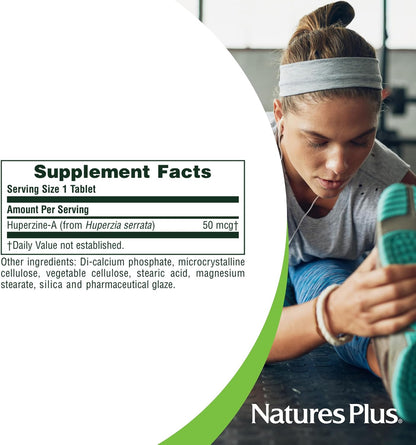 NaturesPlus Huperzine Rx-Brain - Brain Support Supplement for Memory and Cognitive Function - 30 Tablets