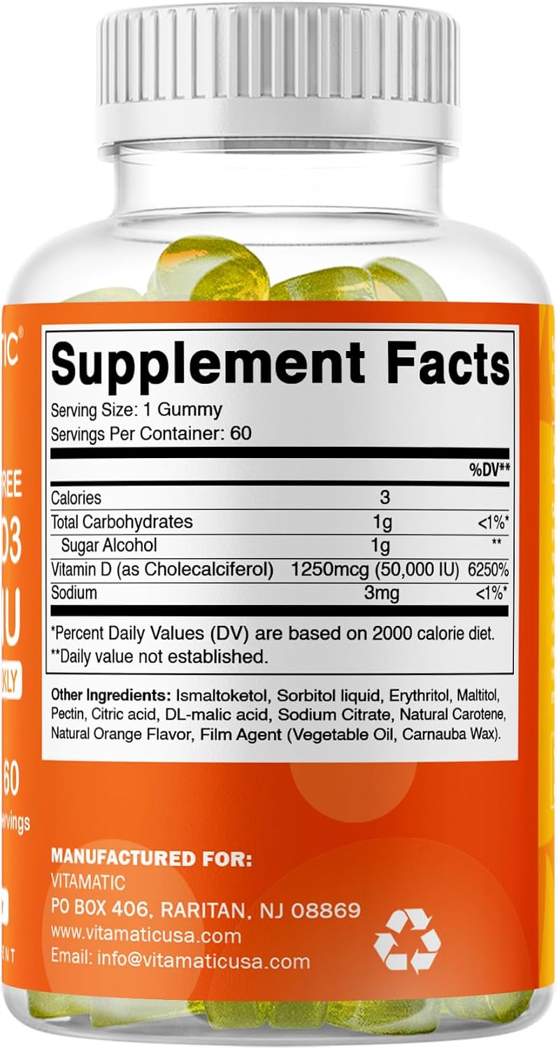 Vitamatic Sugar Free Vitamin D3 50,000 IU Weekly Supplement – 60 Pectin-Based Gummies - görsel 8