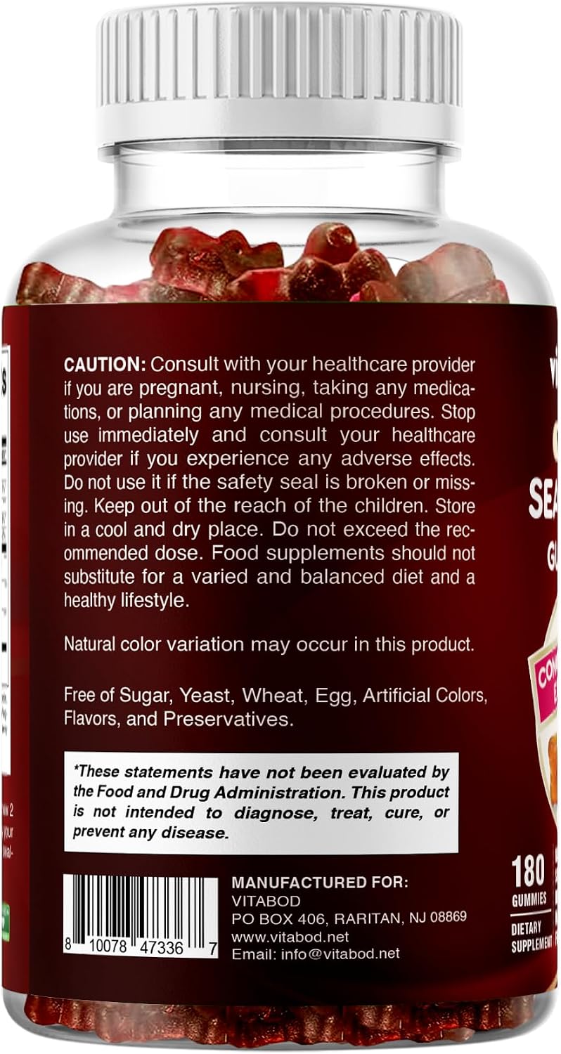 Irish Sea Moss & Bladderwrack Gummies with Burdock Root – Botanical Extract Supplement – Vegan, Non-GMO, Plant-Based Gummies – 180 Count - görsel 9