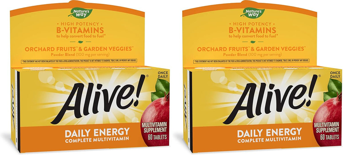 Nature’s Way Alive! Daily Energy Multivitamin, 22 Vitamins and Minerals, 60 Tablets (Pack of 2) – Image 1