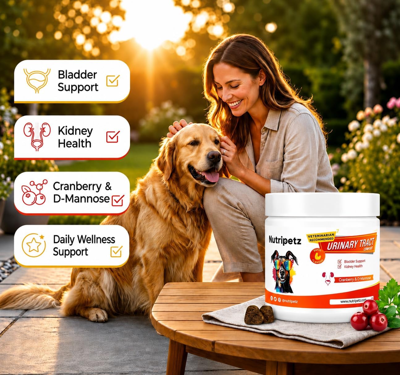 NutriPetz Cranberry Supplement for Dogs - Bladder and Urinary Tract Support - 120 Chews - görsel 9