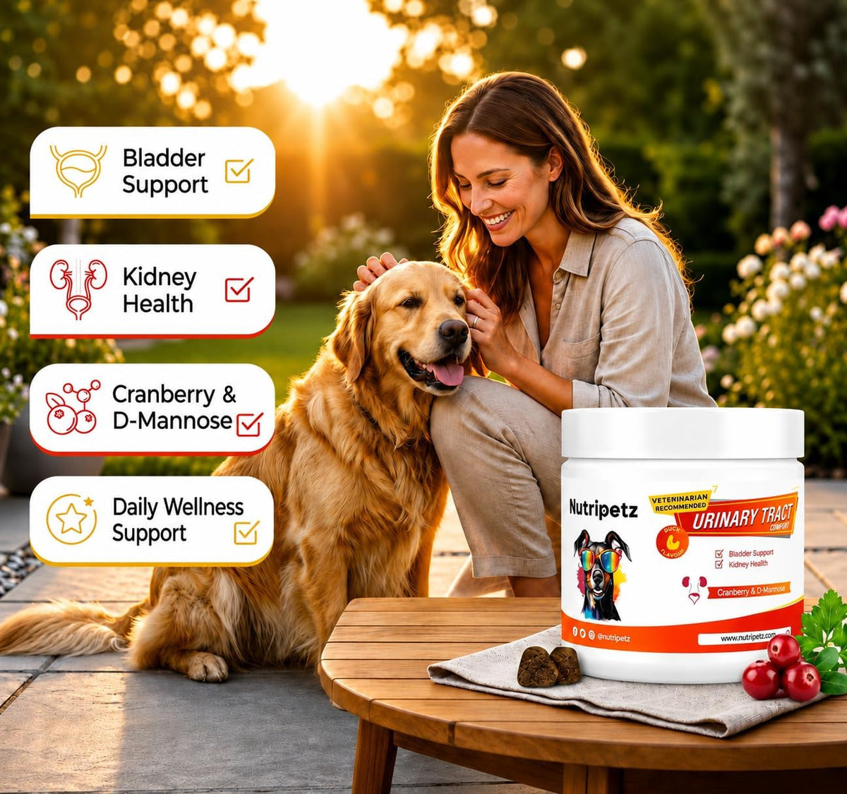 NutriPetz Cranberry Supplement for Dogs - Bladder and Urinary Tract Support - 120 Chews - görsel 9