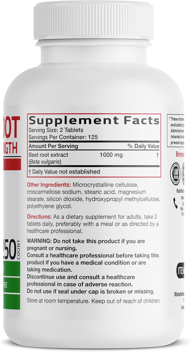 Bronson Beet Root Double Strength, Non-GM, 250 Vegetarian Tablets - görsel 2