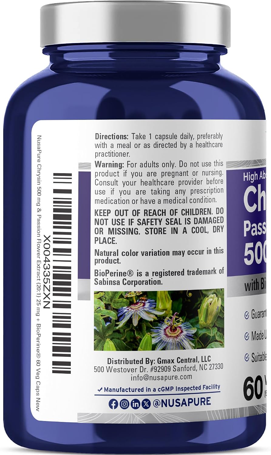 NusaPure Chrysin, 500mg, 60 Veg Capsules (Non-GMO, Vegan) - görsel 2