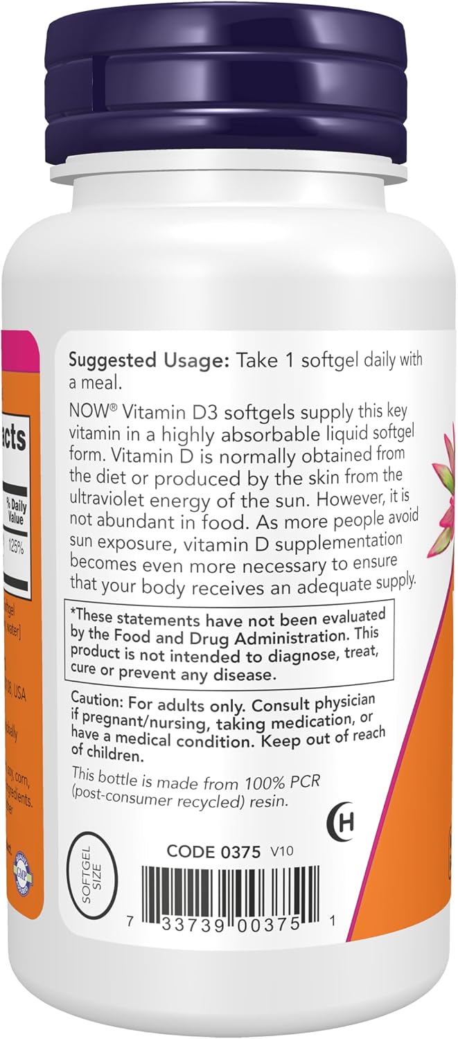 NOW Foods Vitamin D-3 1,000 IU, High Potency, 360 Softgels - görsel 3