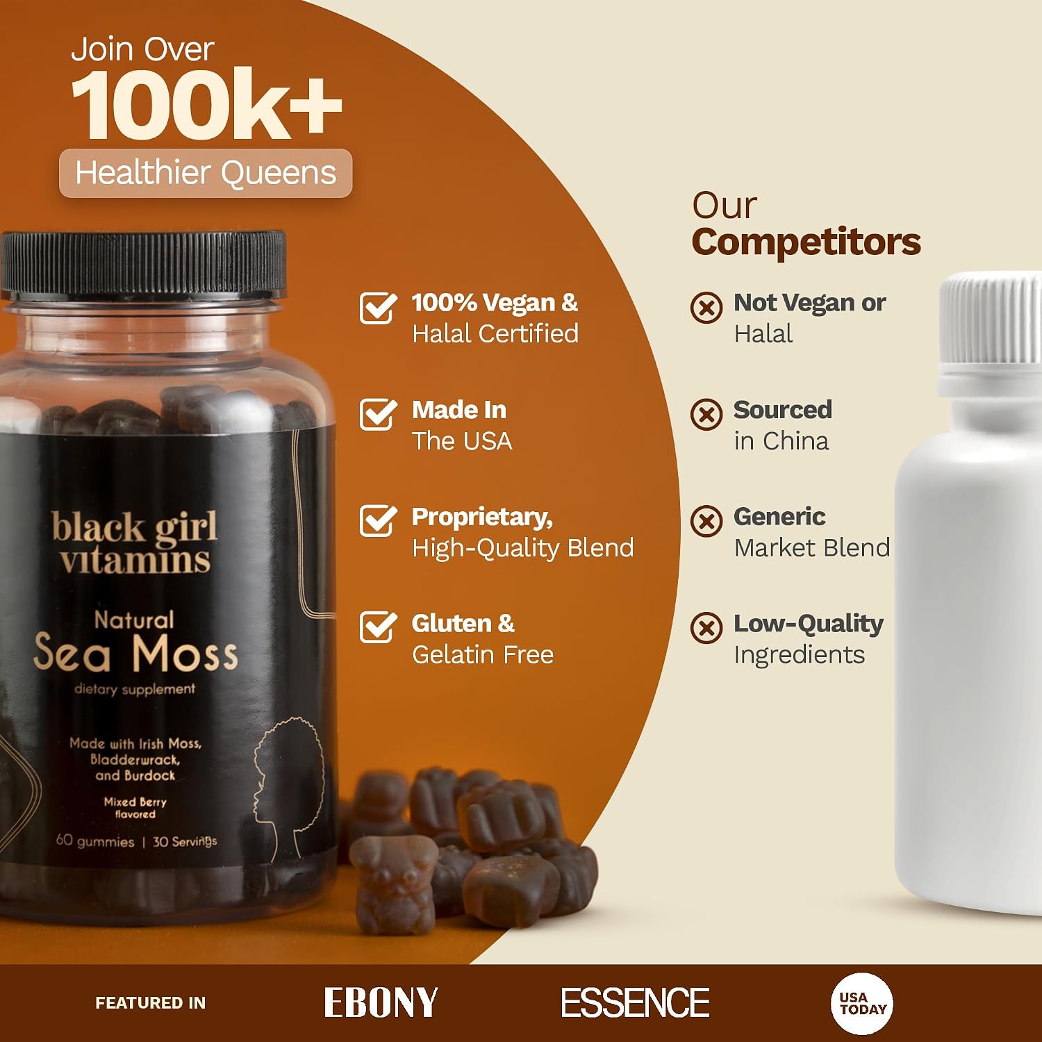 Black Girl Vitamins Irish Sea Moss Gummies - Sea Moss + Bladderwrack & Burdock - 92 Minerals for Thyroid, Metabolism, and Immunity - Vegan, Gluten-Free, Halal (Mixed Berry, 30-Day Supply) - görsel 4