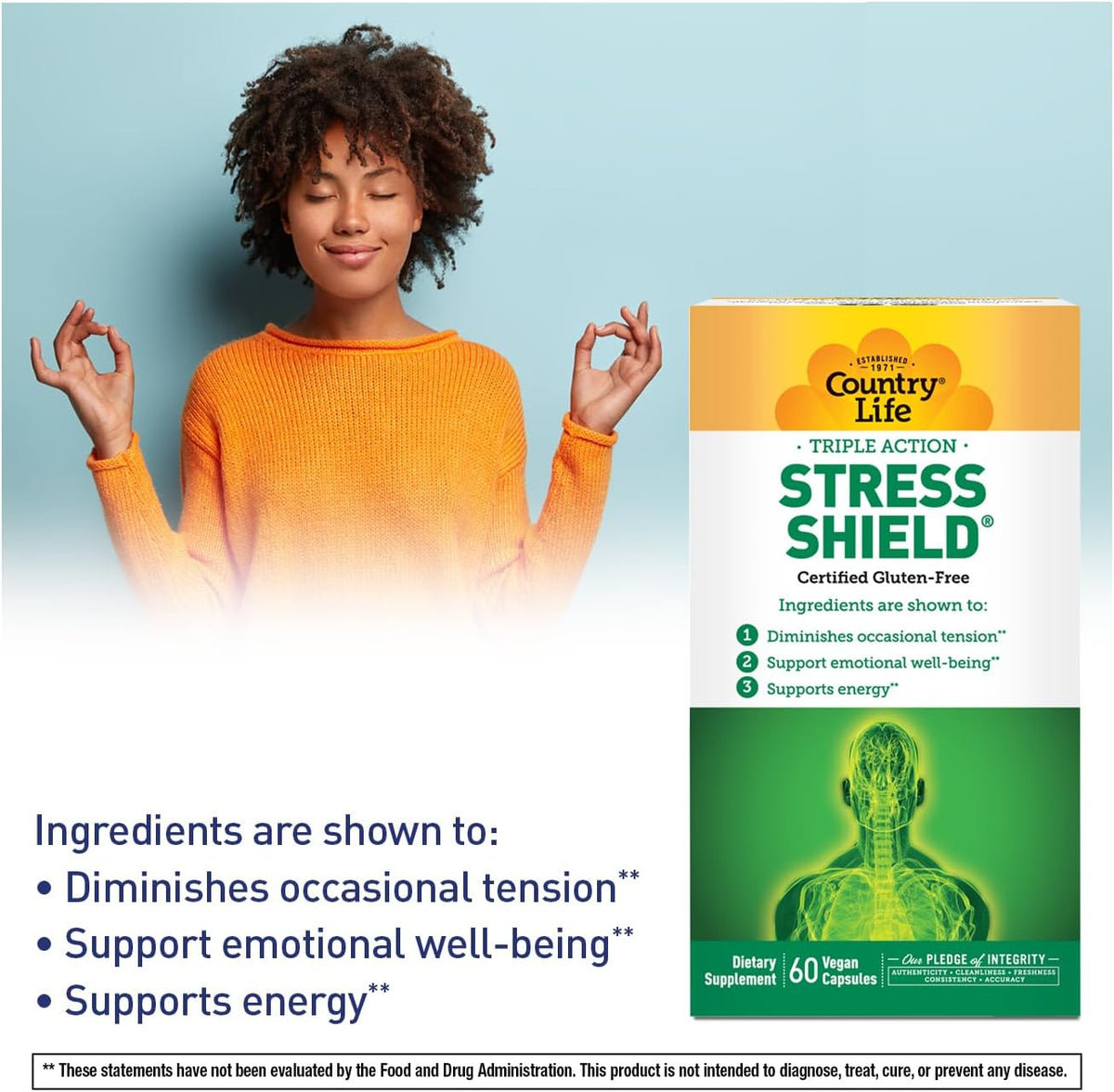 Country Life Stress Shield – Stress & Tension Relief Supplement with Ashwagandha & B-Vitamins, 60 Capsules - görsel 3