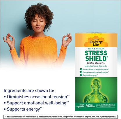 Country Life Stress Shield – Stress & Tension Relief Supplement with Ashwagandha & B-Vitamins, 60 Capsules