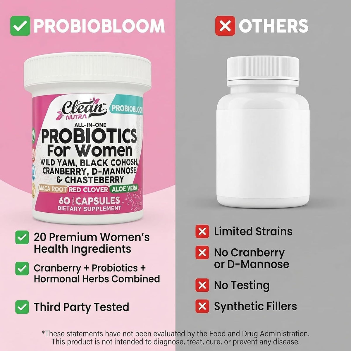 Clean Nutraceuticals ProbioBloom Probiotics for Women with D-Mannose & Cranberry - 60 Capsules - görsel 7