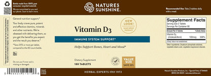 Nature's Sunshine Vitamin D3 100 mcg – 180 Tablets