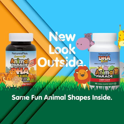 NaturesPlus Animal Parade DHA Children's Chewables - Natural Cherry Flavour - 90 Chewable Tablets