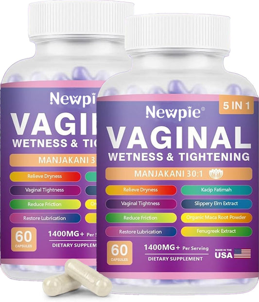 SUWENY Vaginal Moisturiser & Toning Capsules - Kacip Fatimah 1000mg, Manjakani 200mg, Slippery Elm - 60 Capsules (Vegan)