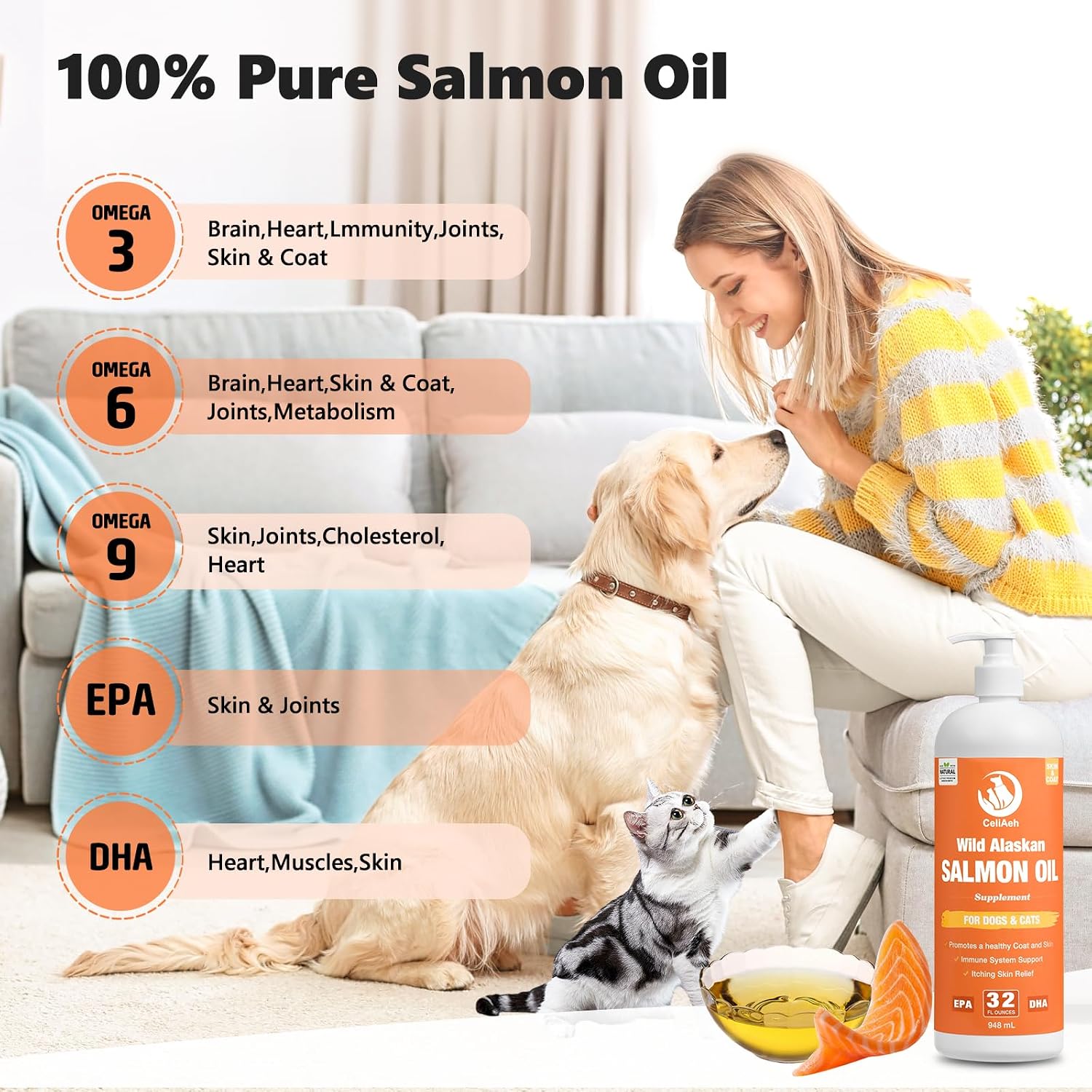 CeliAeh Wild Salmon Oil for Dogs & Cats (32 fl oz / 946 ml) – Omega-3 Supplement for Skin, Coat & Joint Health - görsel 2