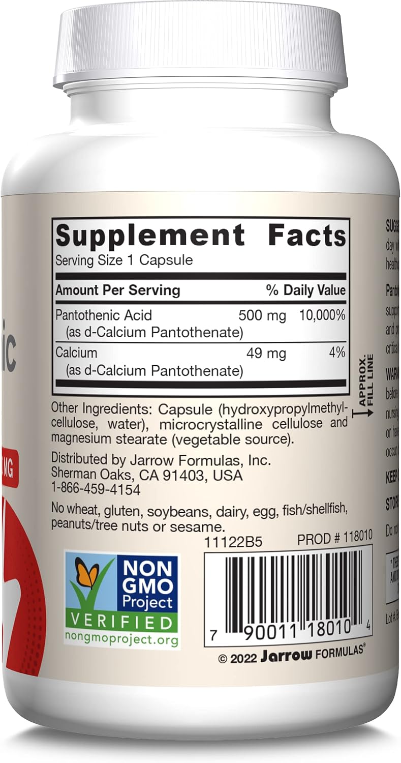 Jarrow Formulae Pantothenic Acid B5 500 mg - 100 Vegan Capsules - görsel 9