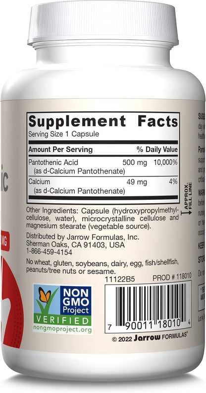 Jarrow Formulae Pantothenic Acid B5 500 mg - 100 Vegan Capsules