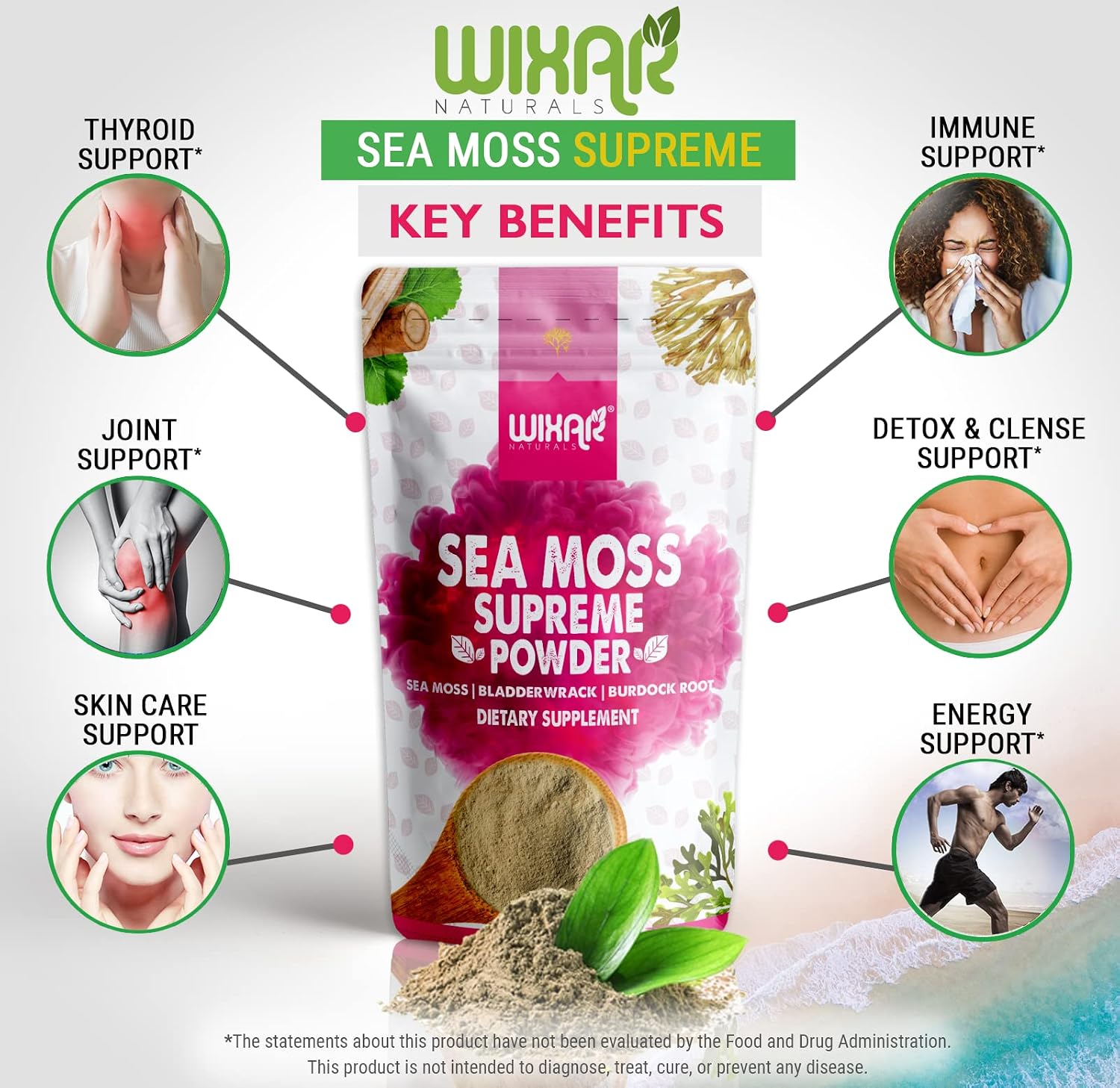 Wixar Wildcrafted Sea Moss Powder – Irish Moss, Bladderwrack & Burdock Root, 227 g - görsel 4