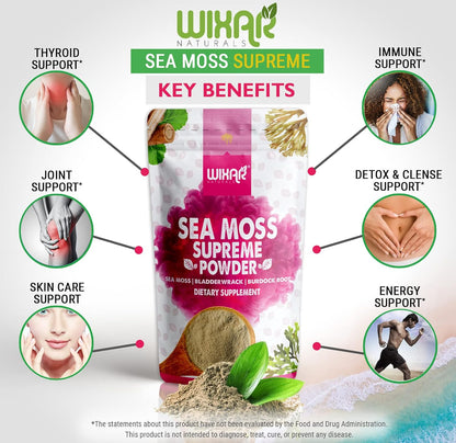 Wixar Wildcrafted Sea Moss Powder – Irish Moss, Bladderwrack & Burdock Root, 227 g