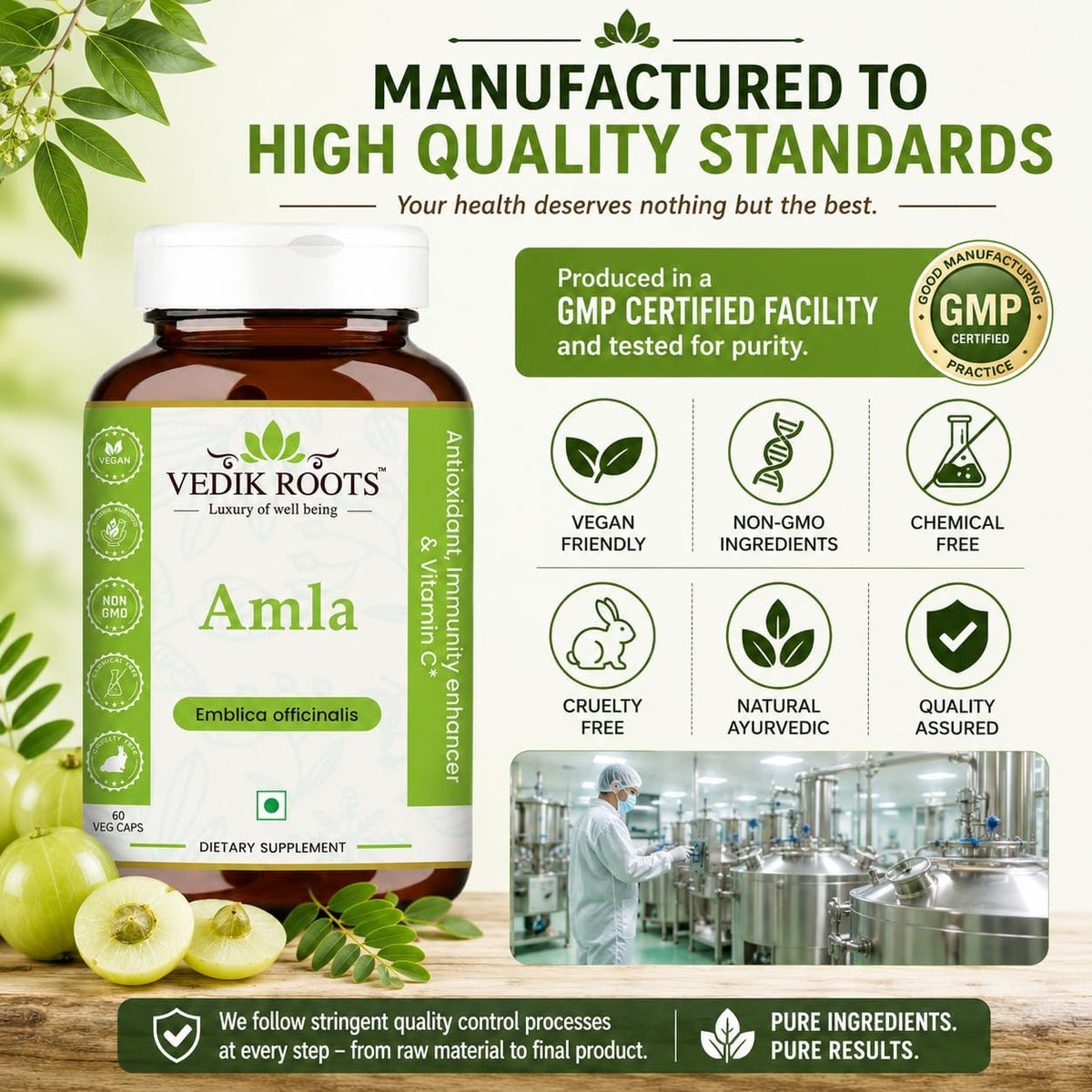 VEDIKROOTS Organic Amla Capsules – Natural Vitamin C Supplement for Immune & Hair Health (60 Capsules, Pack of 2) - görsel 8