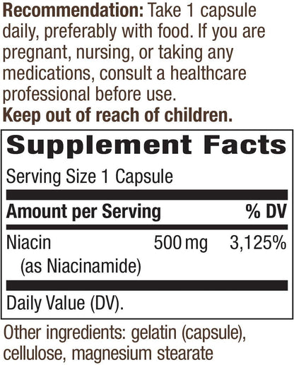 Nature's Way Niacinamide 500mg - 100 Capsules (Pack of 4)