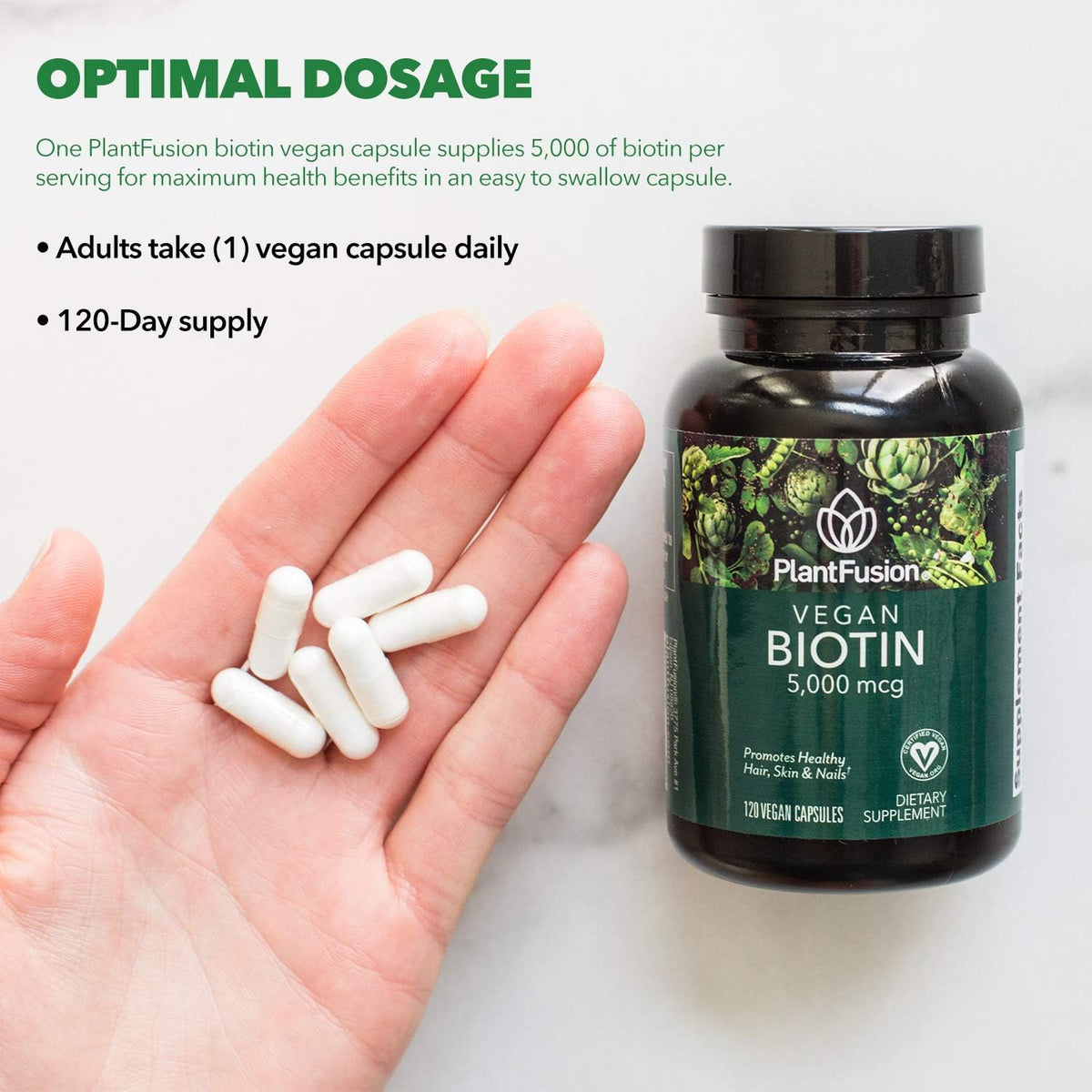 PlantFusion Vegan Biotin 5000mcg, 120 Vegan Capsules - görsel 4
