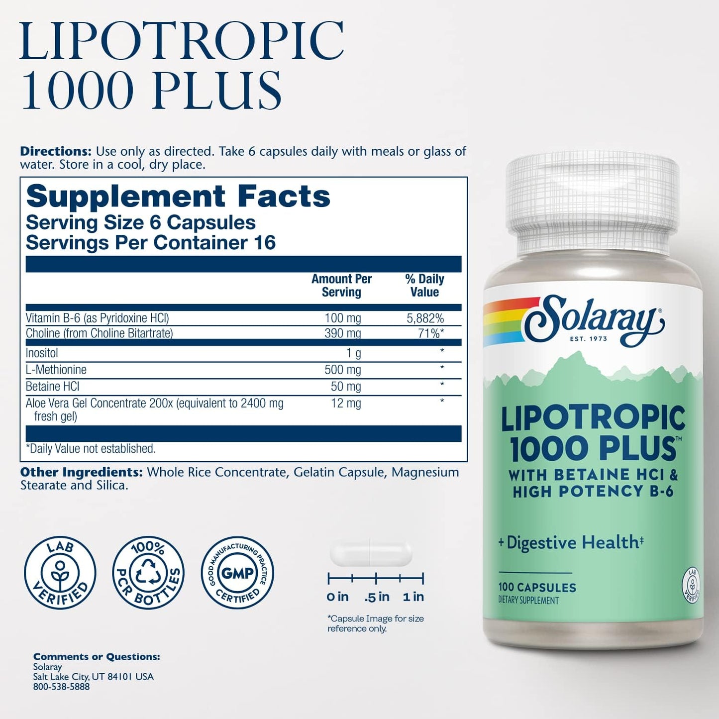 SOLARAY Lipotropic 1000 Plus – 100 Capsules - görsel 2