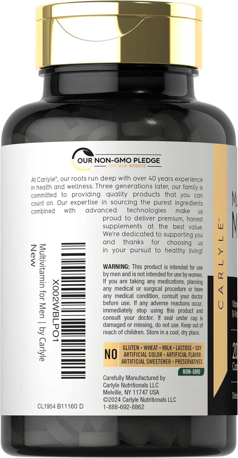Carlyle Multivitamin for Men 50+ – 200 Caplets – with B Vitamins, Vitamin D, Magnesium & Zinc – Non-GM, Gluten-free Supplement - görsel 3