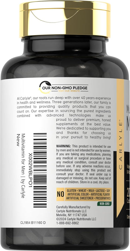 Carlyle Multivitamin for Men 50+ – 200 Caplets – with B Vitamins, Vitamin D, Magnesium & Zinc – Non-GM, Gluten-free Supplement