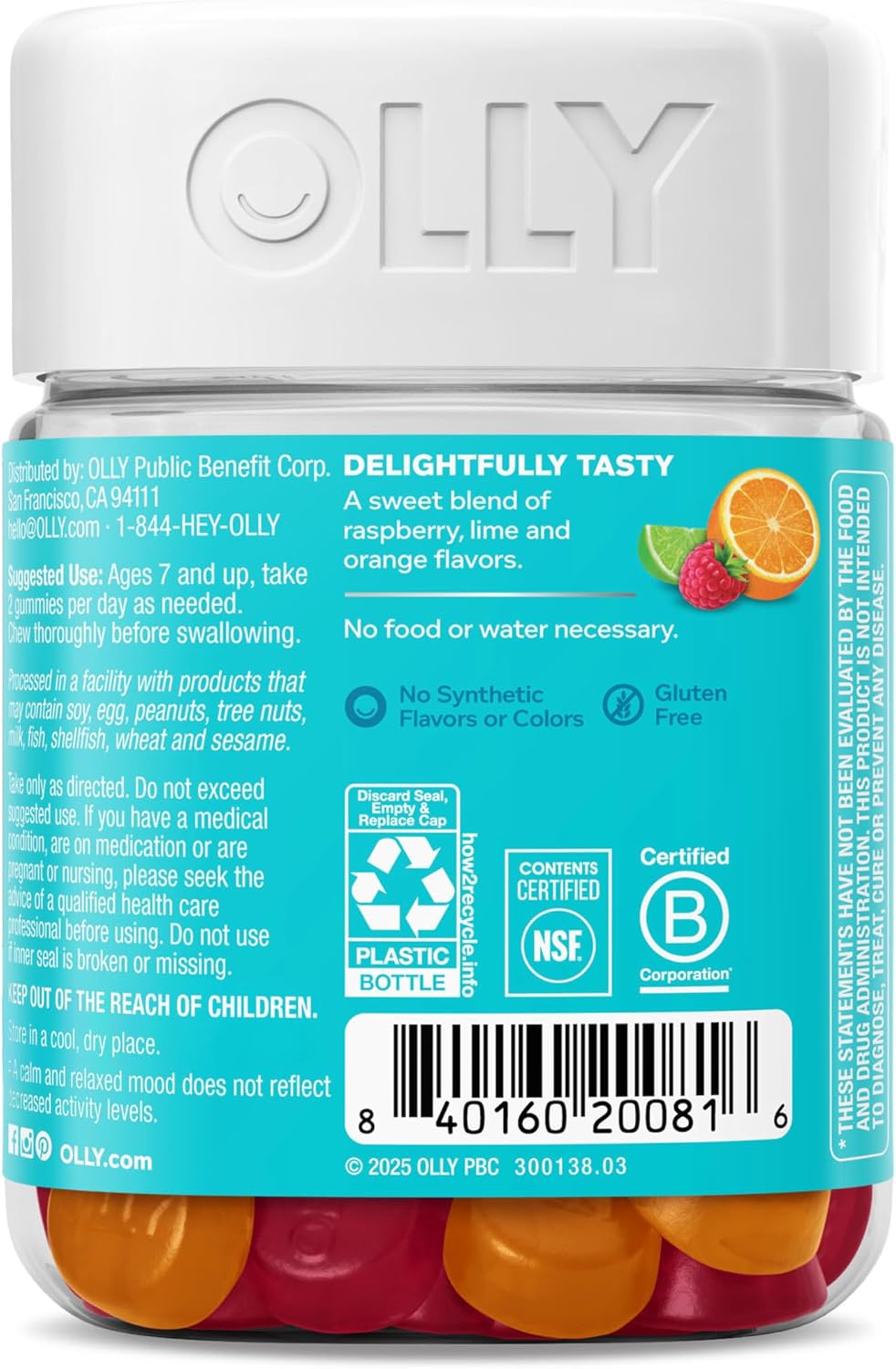 OLLY Kids Chillax Gummy - Magnesium, L-Theanine & Lemon Balm - Calm Mood Support - Sherbet Flavoured - 50 Gummies – Image 7