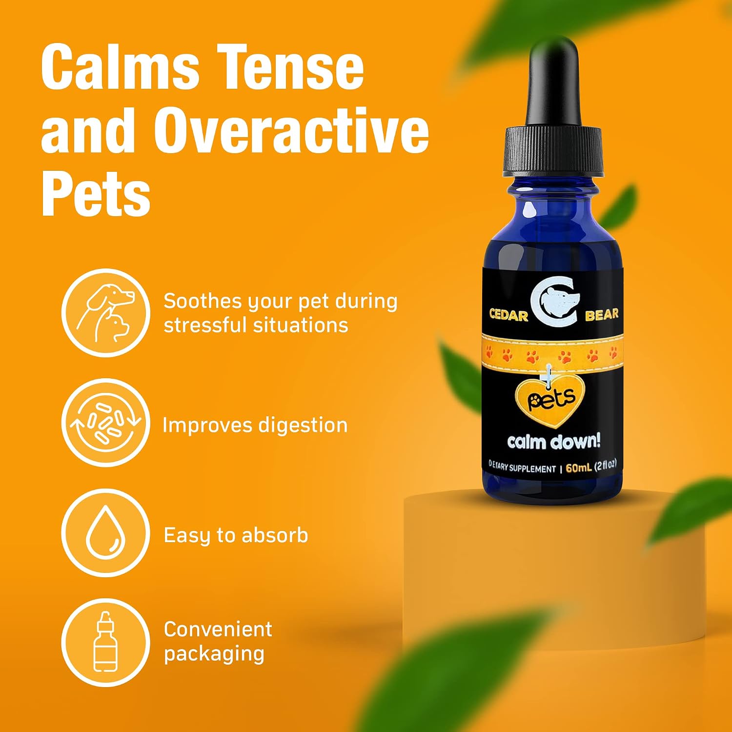 Cedar Bear Pet’s Calm Down - Natural Herbal Supplement for Stress Relief, for Cats, Dogs, Birds & Exotic Pets, 60 ml - görsel 3