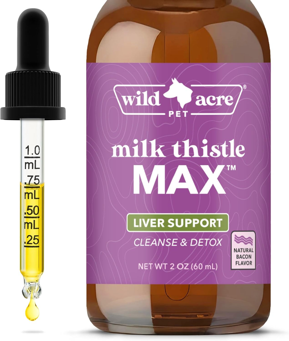 Wild Acre Milk Thistle for Dogs - Maximum Strength Liver Support - Natural Bacon Flavour - 2 fl oz (60 ml) - görsel 1