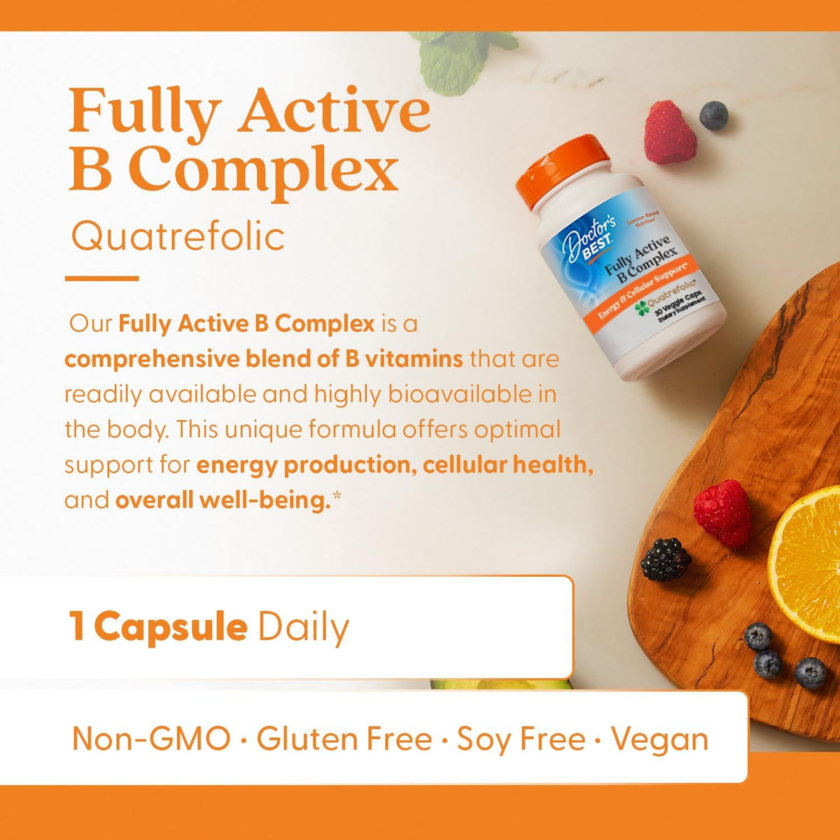 Doctor's Best Fully Active Vitamin B Complex - Methylated B12 & Folate, 30 Vegan Capsules - görsel 5
