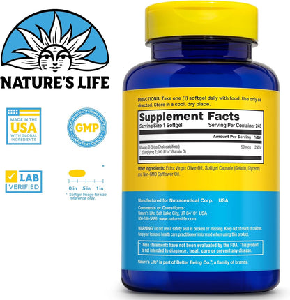 Nature's Life Vitamin D3 2000 IU (50 mcg) - 240 Softgels