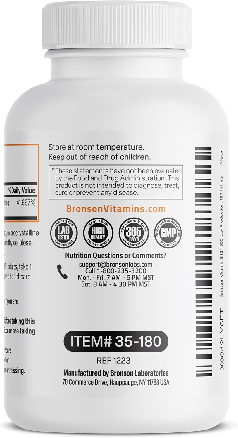 Bronson Vitamin B12 1000 mcg Sustained Release Tablets - 180 Count - görsel 7