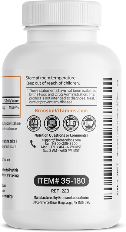 Bronson Vitamin B12 1000 mcg Sustained Release Tablets - 180 Count