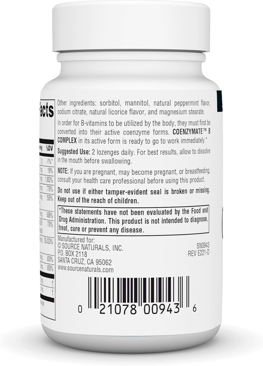 Source Naturals Coenzymate B Complex - Peppermint Flavour Lozenges, 60 Count - görsel 3